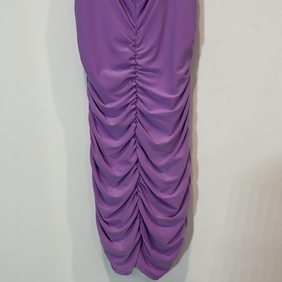 Jump Spaghetti-Strap V Neck Ruched lavender Knit Mini Bodycon Dress medium nwot - Picture 2 of 5